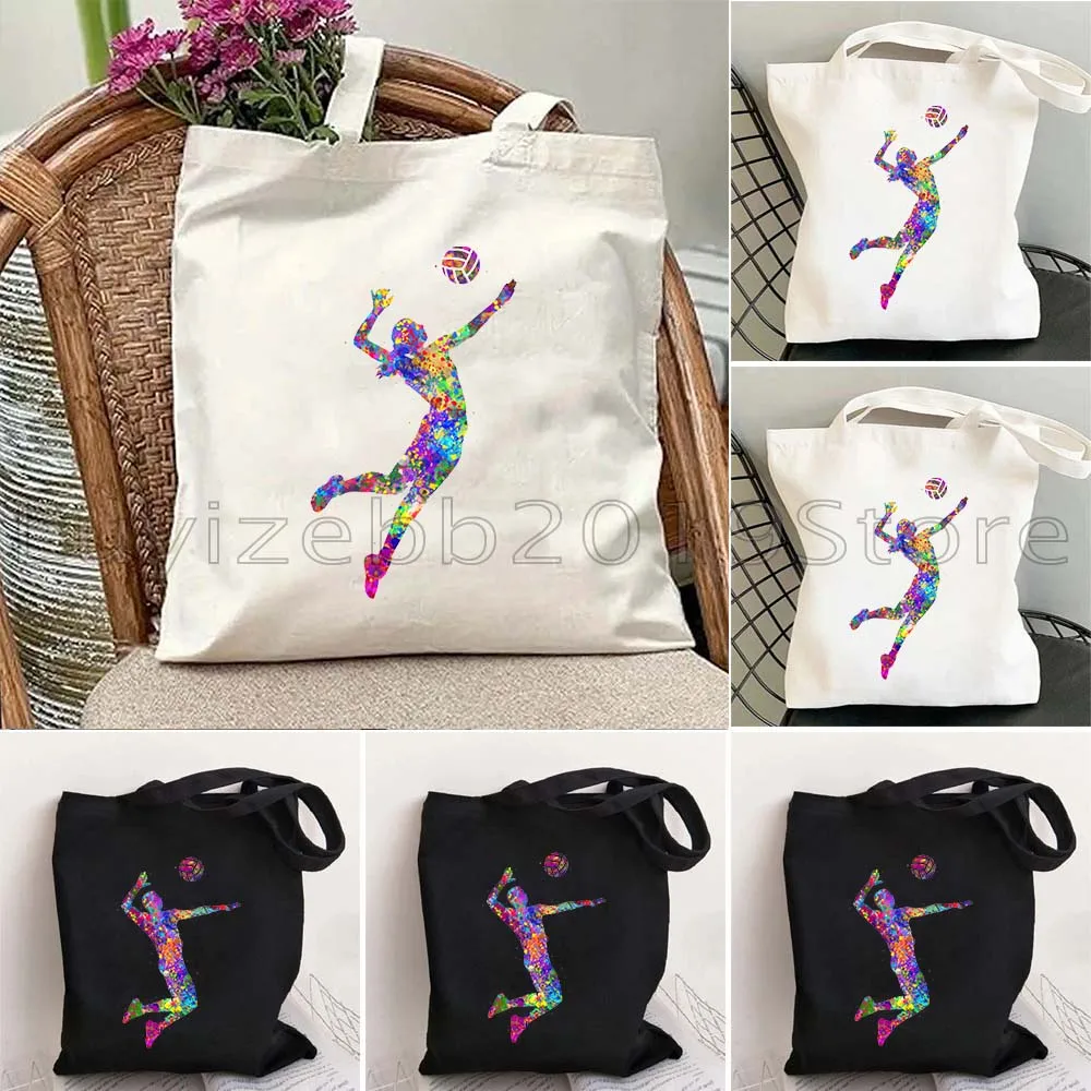 

Cute Volleyball Player Man Woman Lover Gifts Watercolor Women Aesthetic Shopper Bag Handbags Totes Shoulder Canvas Shopping Bags