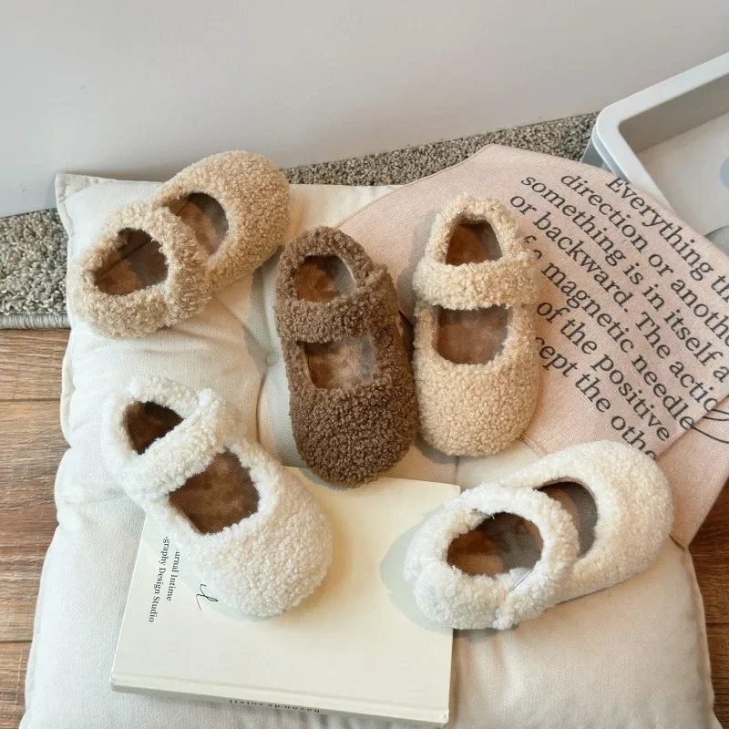 Baby Cotton Shoes Kids Ankle Warped Thick Warm Plush Fur Shoes Girls Moccasin Shoes Anti-Slippery Autumn Winter 2024 New