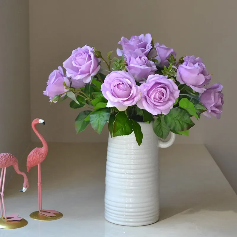 5pcs Hand fühlen feuchtigkeit spendende Rose künstliche Blumen Hochzeits dekor echte Note Rose Braut strauß nach Hause Wohnzimmer Dekor Blumen – Detail 12