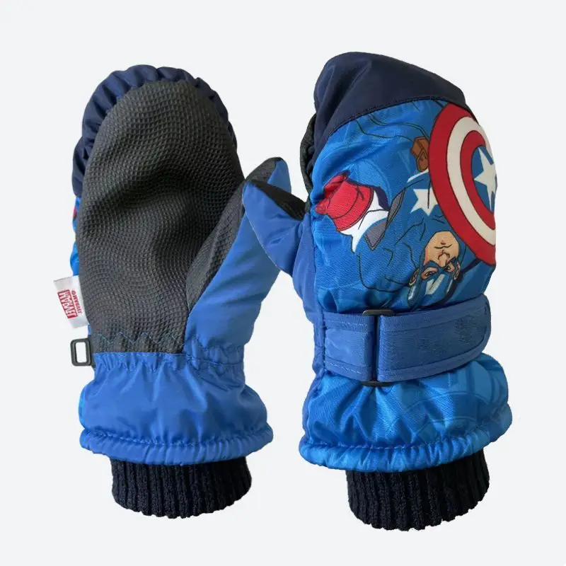 Marvel Spider-Man Iron Man Captain America Cartoon Warm and Velvet Thickened Ski Gloves Creative Children\'s Waterproof Gloves