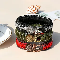 Vintage Norse Odin's Wolf Survival Bracelets for Men Antique Stainless Steel Paracord Rope Bangles Homme Handmade Jewelry