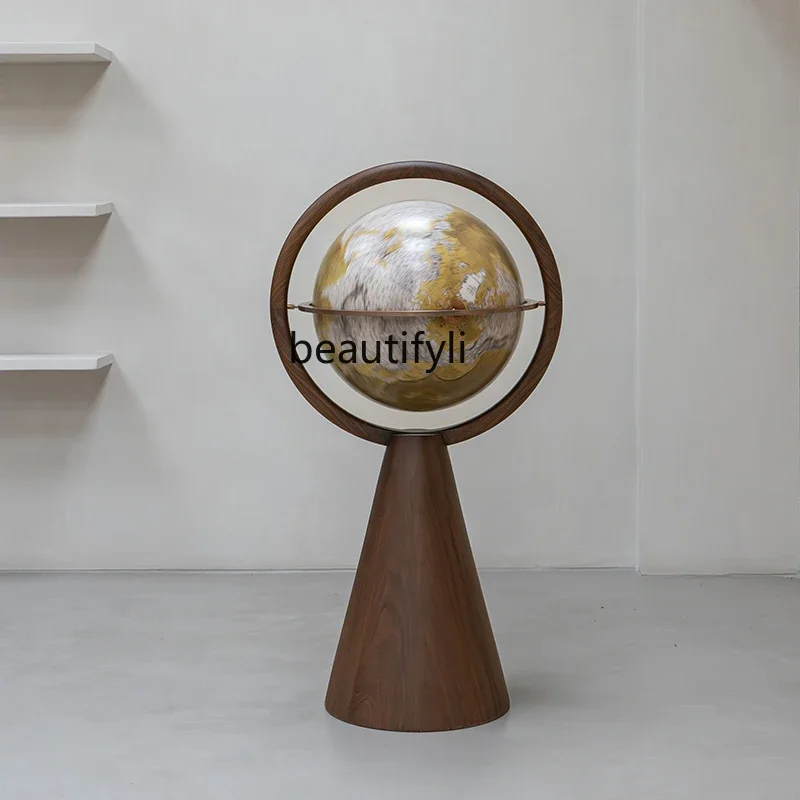 Retro solid wood floor-to-ceiling globe entrance study living room decoration high-end gift home