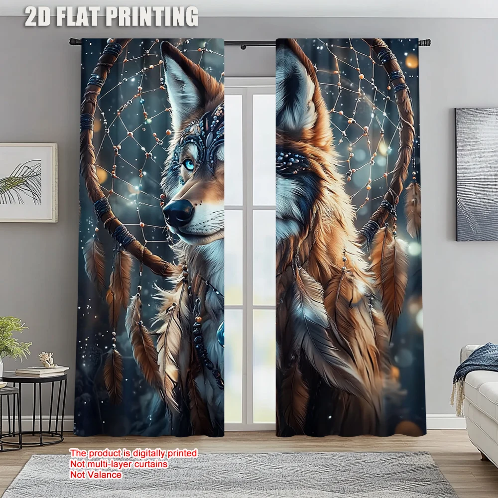 

2pc, Window Drapes Dreamy Forest Wolf Versatile 100% Polyester,Without Electricity Family Party Applies to Holiday Party,