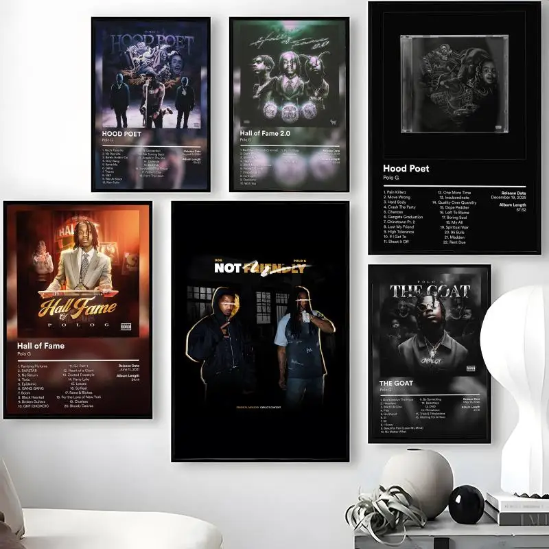 Singer P-Polo G-G Poster Waterproof Self-Stick Wall Art Stickers, Removable Wall Decor for Living Room and Bedroom