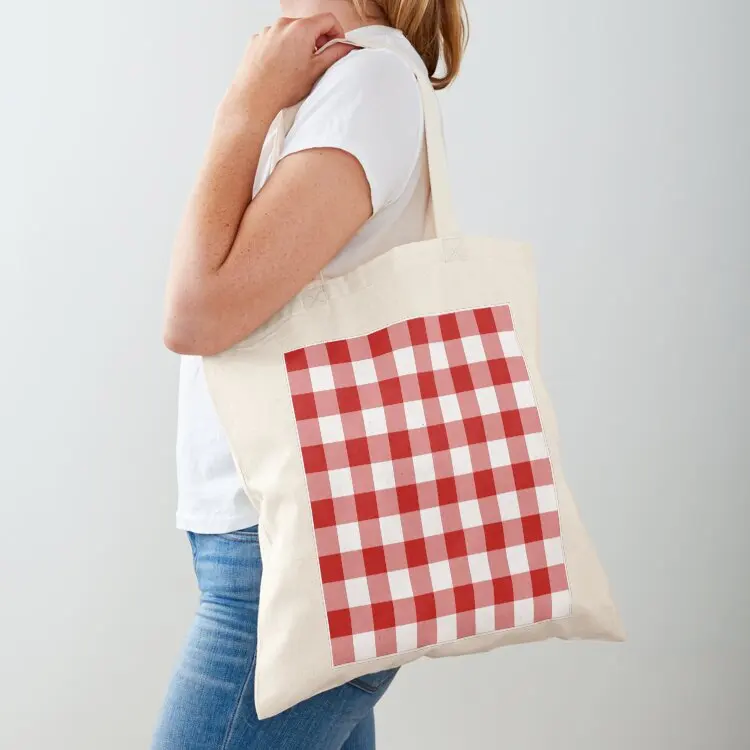 

Classic Red and White Gingham Checked Pattern Tote Bag custom bags Canvas bag custom fabric bag reusable shopping