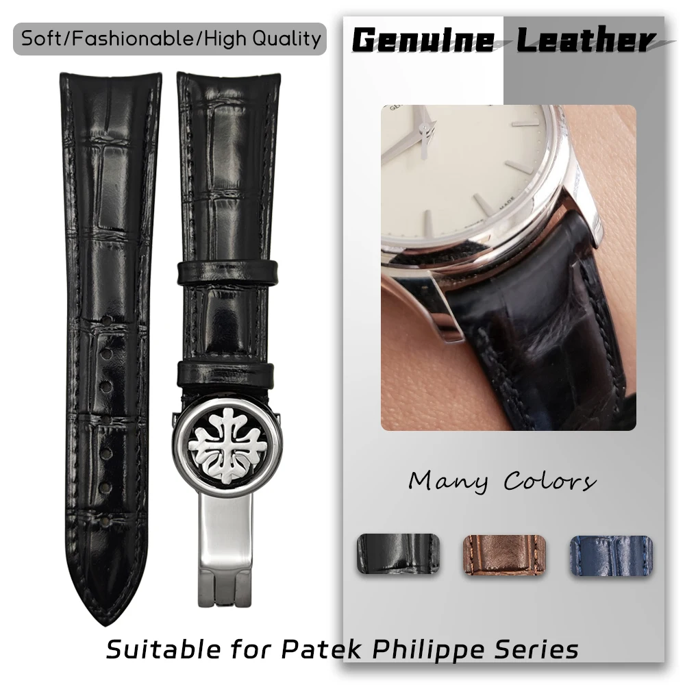 

Curved End 19mm 20mm 21mm 22mm Calfskin Leather Watchband for Patek PP Philippe Calatrava Genuine Quality Cowhide Watch Strap