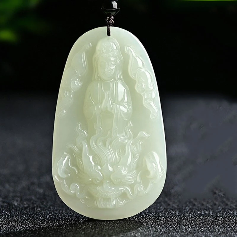 

Hetian , White Guanyin on Pendant, Men's Necklace, Jade Ornament