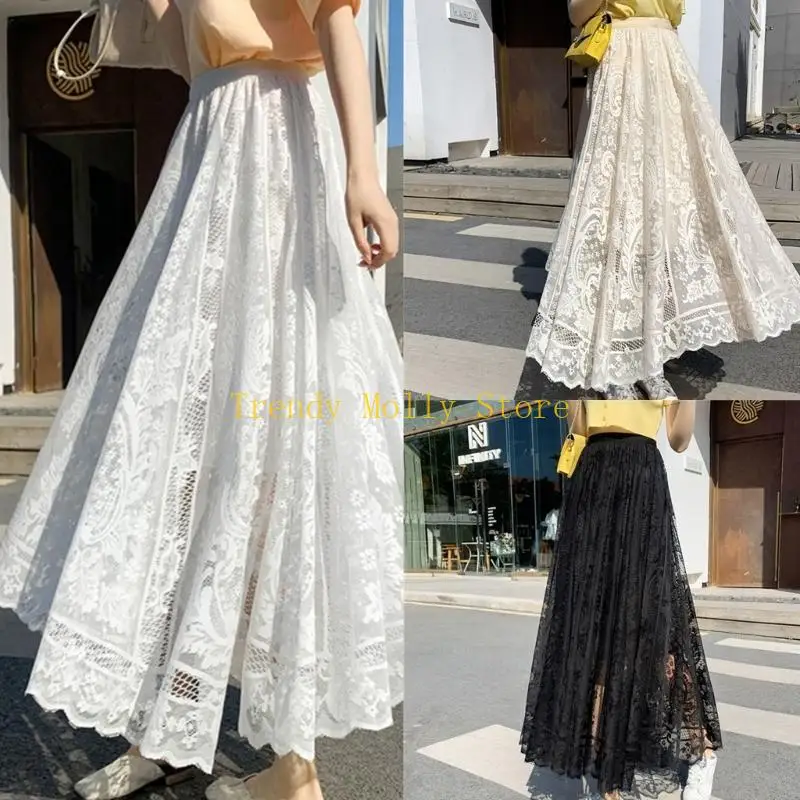

N5KB Tulle Skirts for Women High Waist Double-Layered Skirt Mesh A-Line Midi Skirt