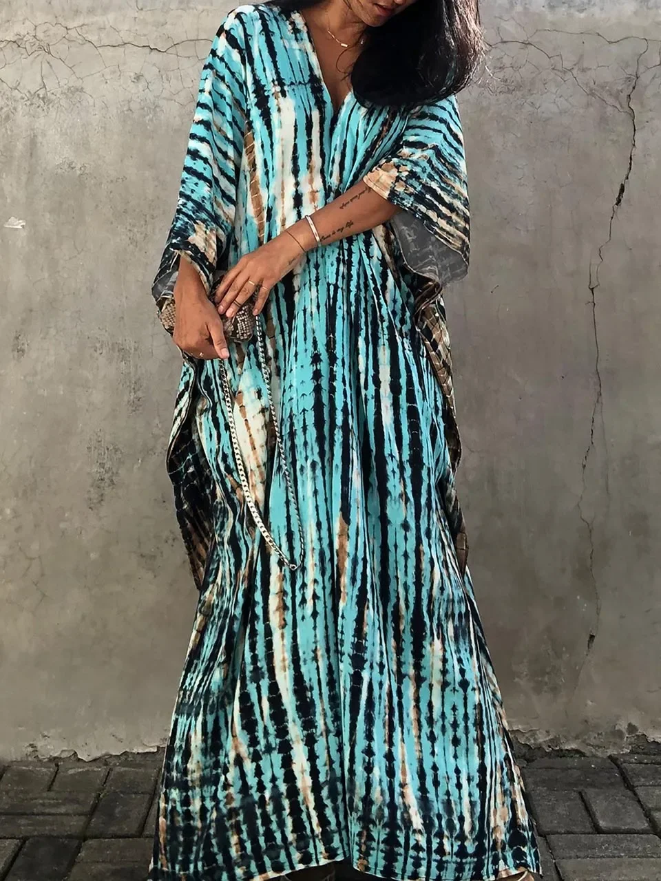 2024 Summer Women Print Beach Dress Bathing Suit Cover Up Casual Maxi Dresses Plus Size Kaftan Robe Tunic Kimono Beach Wear