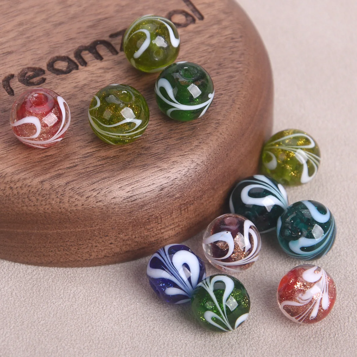 

11pcs Round Shape 12mm Mixed Colors Handmade Foil Lampwork Glass Loose Beads For Jewelry Making DIY Bracelet Findings
