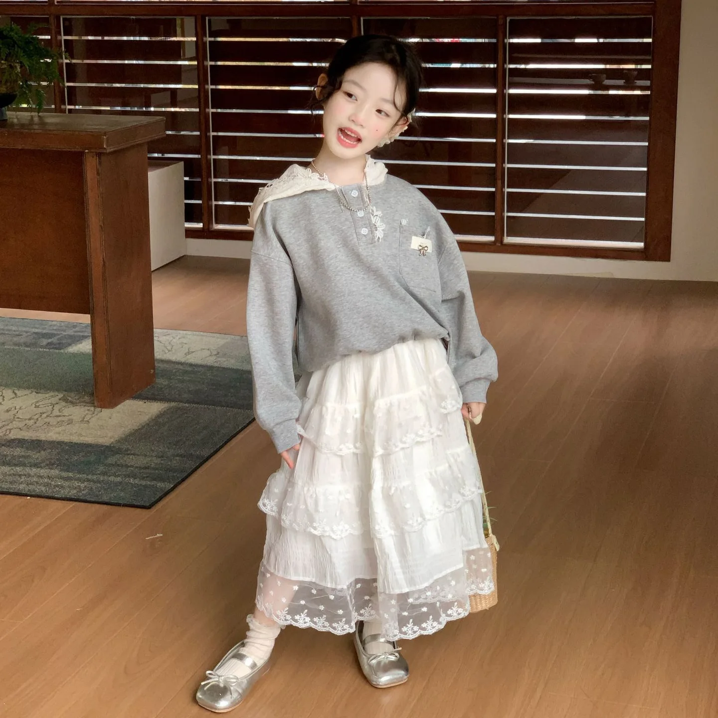 

Girls Lace Hooded Sweater 2026 New Spring Loose Foreign Style Short Top Coat