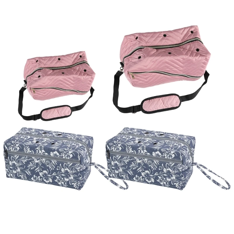 Travel Crochet Craft Project Bag with Adjustable Shoulder Strap, Knitting Organiser Bag Yarn Storage Bag with Wristband