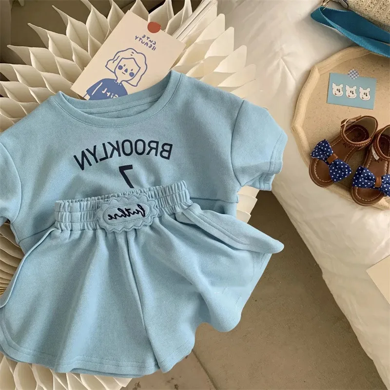 Baby Girl Boy Cotton Letter Embroidery Clothes Set Tshirt+Shorts 2PCS Summer Infant Toddler Child Homesuit Baby Clothes 1-10Y