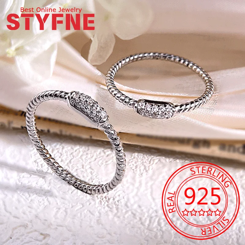 

925 Sterling Silver Women's Ring Rope Cubic Zircon Silver Jewelry Anniversary Gift Bridal Ring