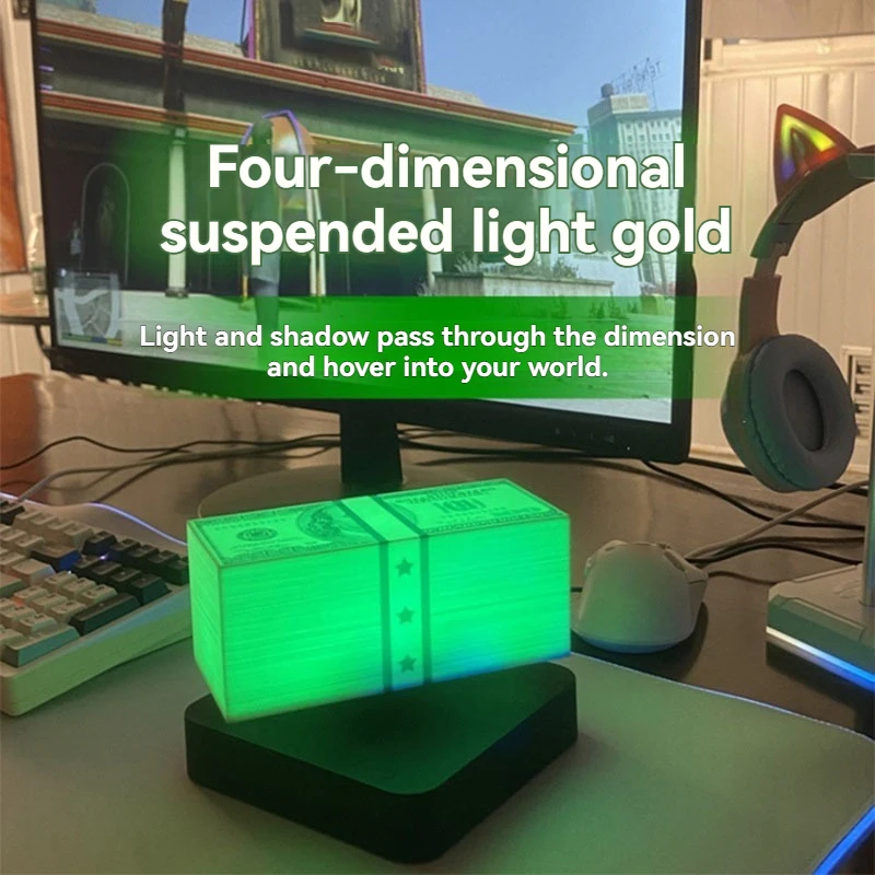 Magnetic Levitation Game Cash Lamp 360° Rotating Floating Money Stack With 3 Color Modes Touch Base Usb Powered Mini Night Light