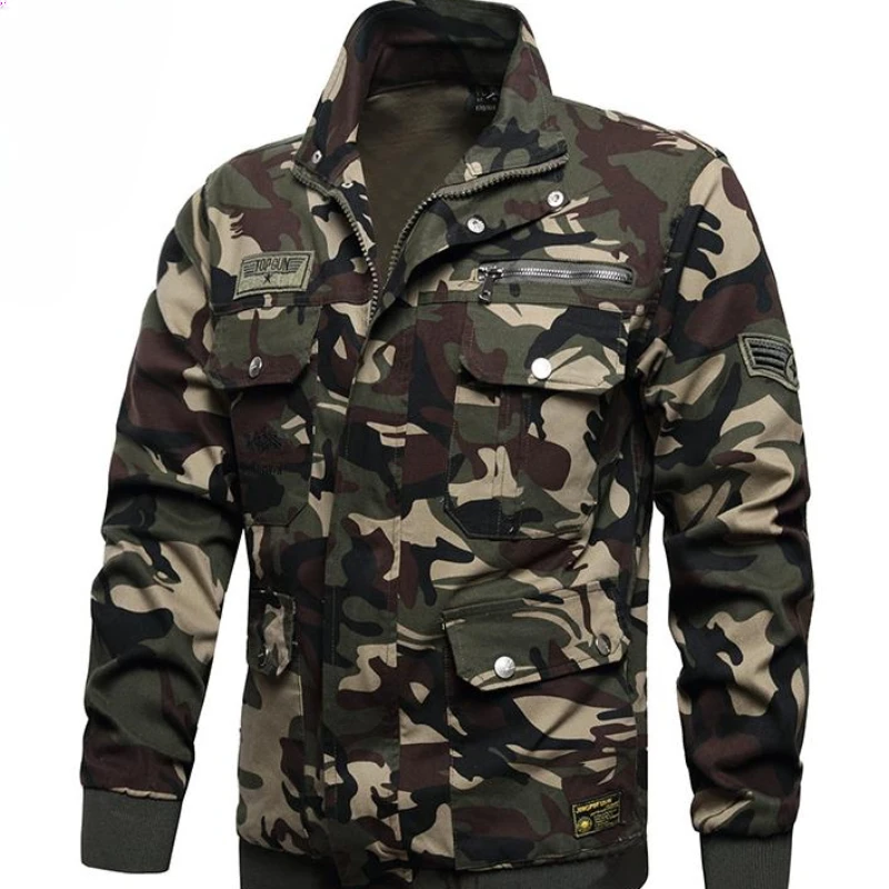 Cotton Elastic Mens Camouflage Jacket Wear-resistant Tooling Coats Outdoor Breathable Multi Pocket Embroidery Tactics Outwear