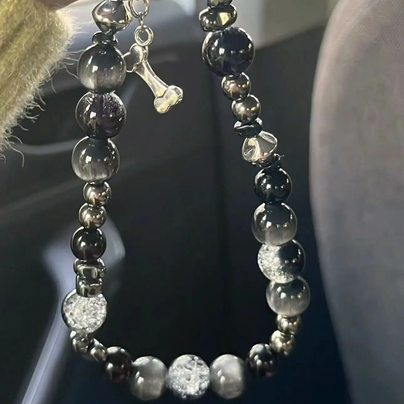 Sznurek do telefonu komórkowego dla mężczyzn, czarny, do iP 15 Samsung, DIY, personalizowany, z koralikami, ręcznie robione akcesoria, brelok, zawieszka, etui