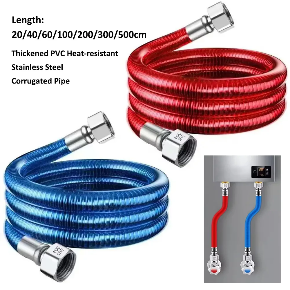 1Pcs 20/40/60/100/200/300cm Stainless Steel Flexible Shower Hose Anti Scald Coated PVC Shower Pipe Bathroom Toilet Accessories