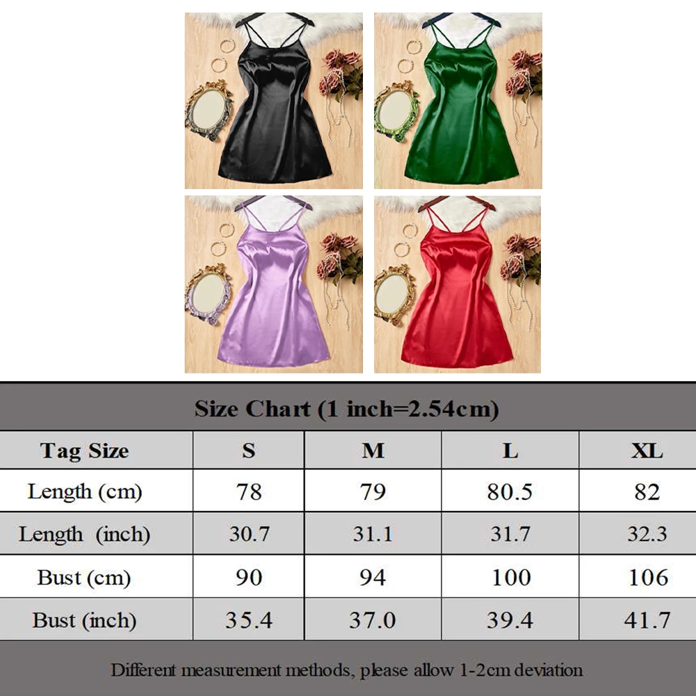 Women Nightdress Sexy Satin Lace See-through Soft Lingerie Sleepwear Night Dress Nightwear Wrap Suspender Slim Dress