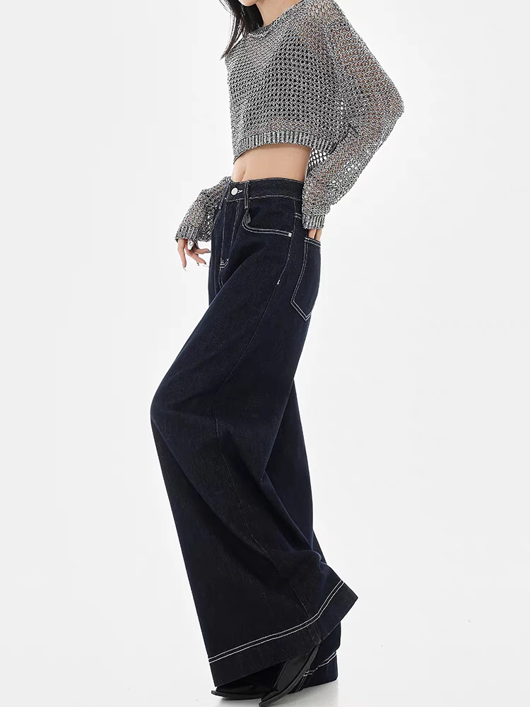 Autumn New Women Jeans High Waist Vintage Baggy Straight Denim Pants Streetwear Y2K Fashion Wide Leg Denim Trouser