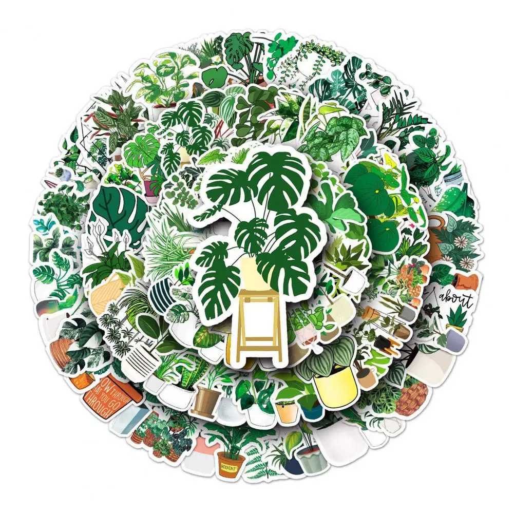 Waterproof Plant Stickers Green Plant Decals 100pcs Waterproof Plant Sticker Decorative Cartoon Decals for Scrapbooks for Diy