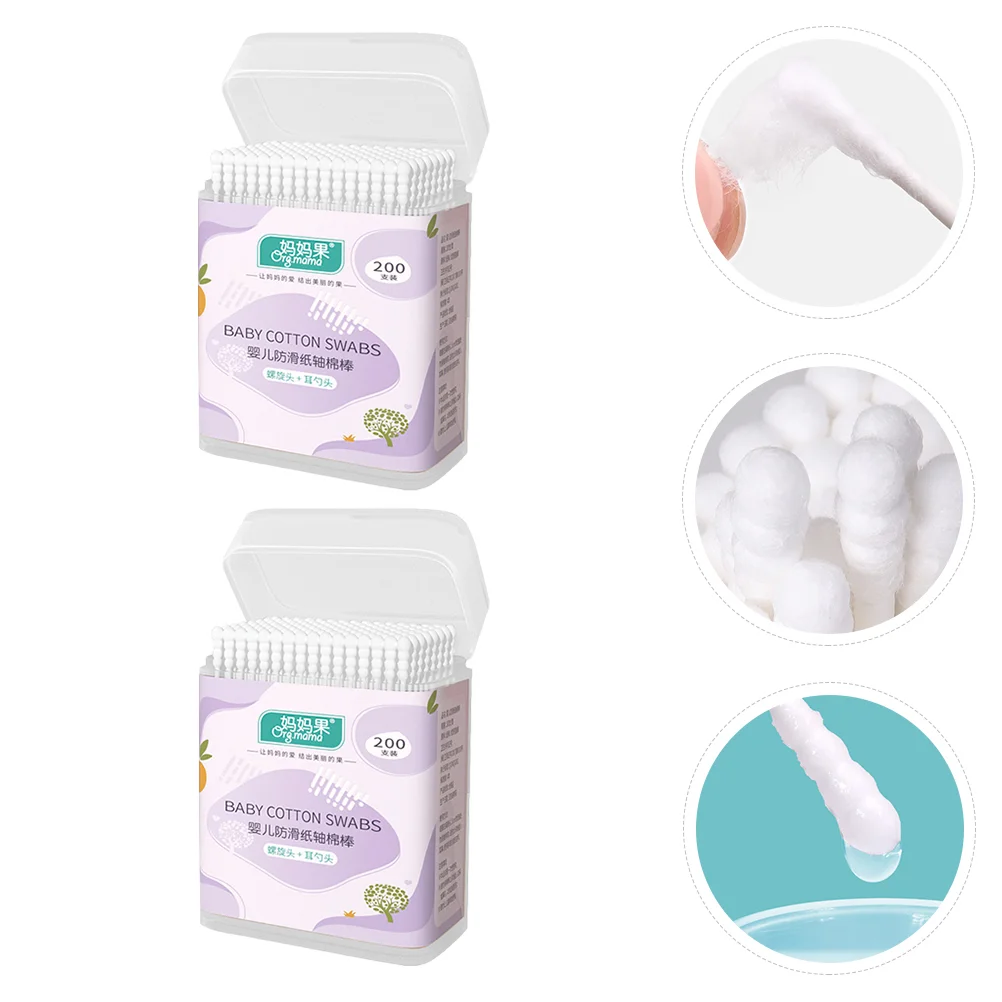 2 Boxes Cotton Swab Polishing Swabs Multifunction Baby Care Makeup Removal Paper Handle