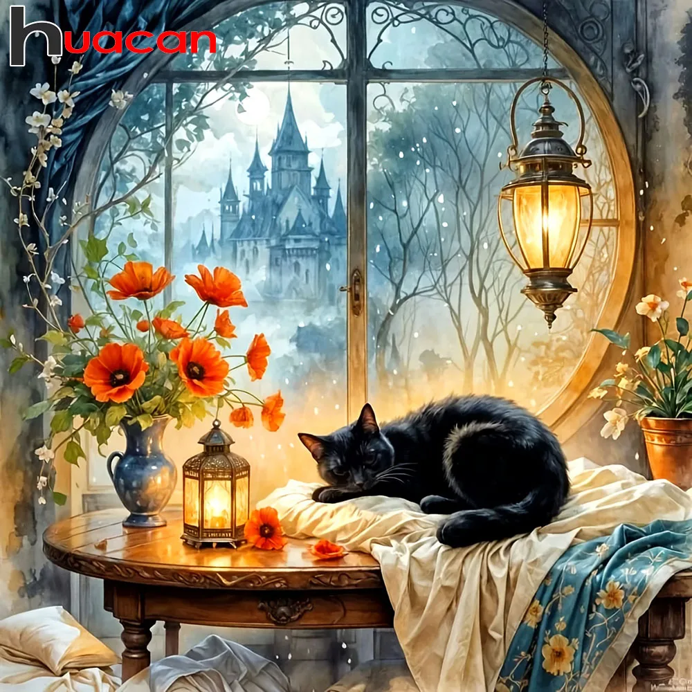 Huacan Neuheiten 2026 Diamantmalerei Katze Blume Diamantmosaik Tier Landschaft Komplettset Wanddekoration