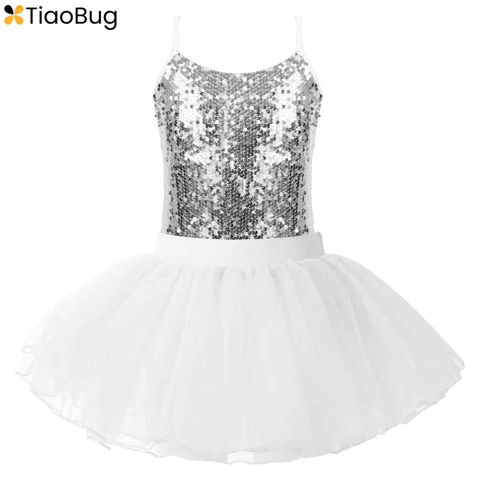 

Kids Girls Sequin Jazz Hip Hop Dance Dress Outfits Crop Top Cami with Tulle Tutu Skirt Sets Performance Costume Dancewear