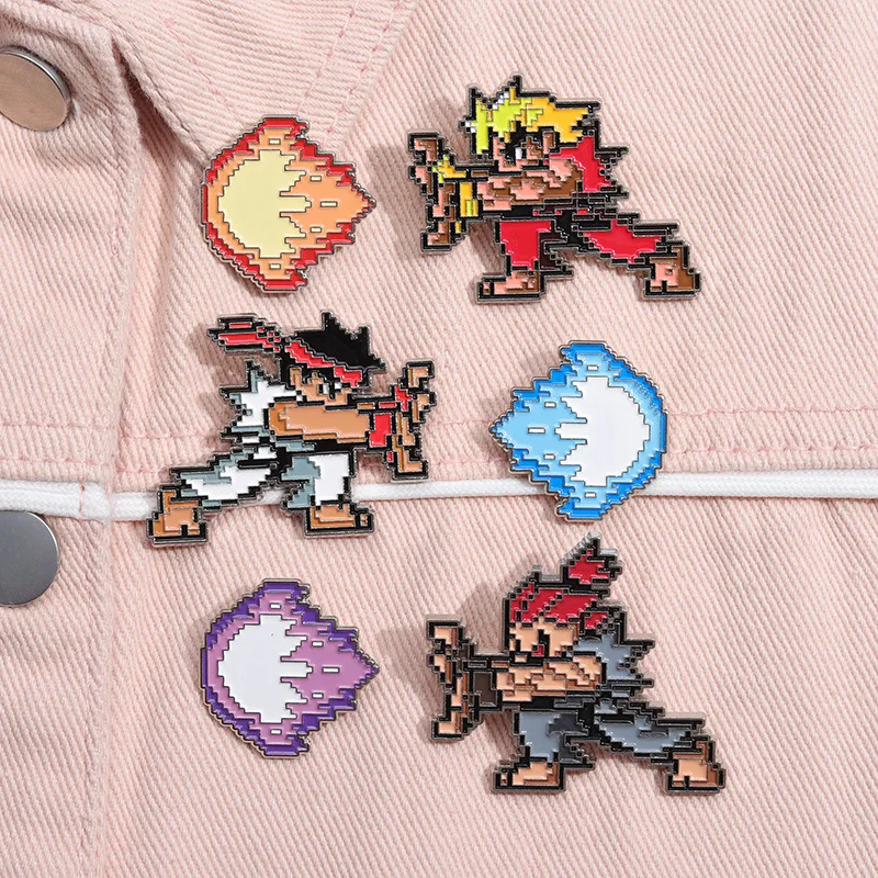 Classic Game Street Fighter Enamel Brooch Set Pixel Cartoon Character Qigong Badge Lapel Pin Fashion Jewelry Accessories Gifts