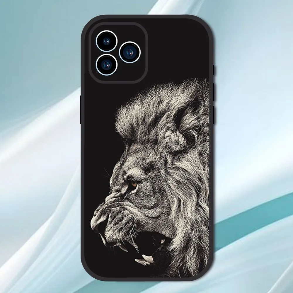 Gray Black Lions Animal Phone Case For iPhone 13 12 11 14 15 Pro XS Max XR X 8 7 6S 6 Plus SE 2020 Soft Back case