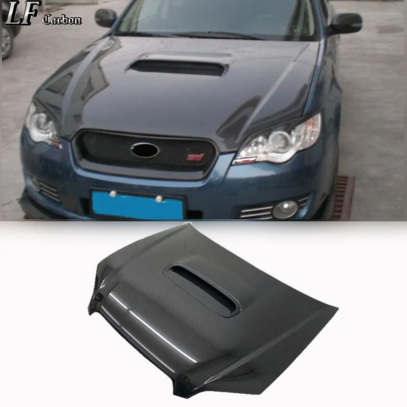 New Carbon Fiber Bonnet Hood for 2006-2007 for Legacy STI Style Front Cover Black Bolt-On Vertical Billet Clips