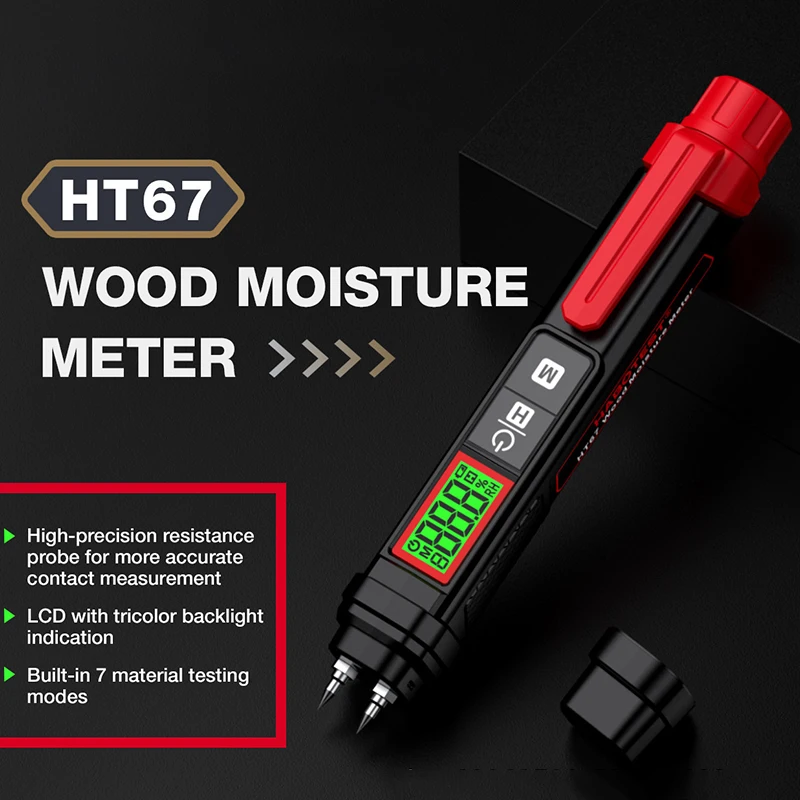 

HT67 Wood Moisture Detector Digital Portable Moisture Meters Brick Cement Building Paper Humidity Meter LCD Display Detector