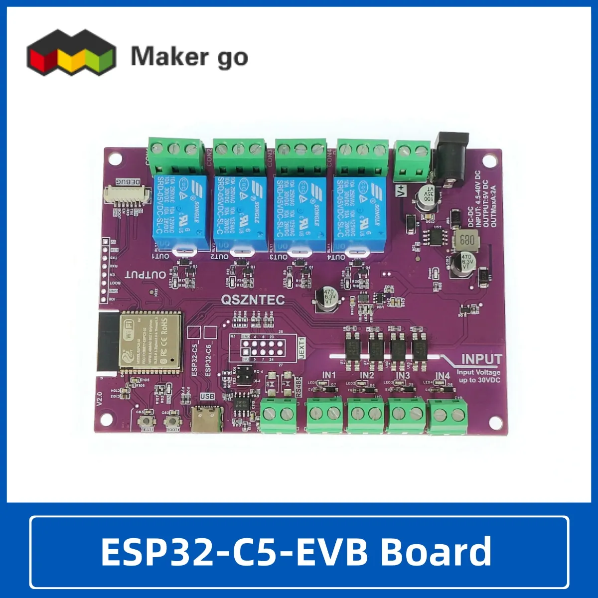 ESP32-C5-EVB Support Tasmota 4 Relay 4 Input with WIFI6 Bluetooth5 LE Zigbee Connectivity for Matter and Smart Home Work