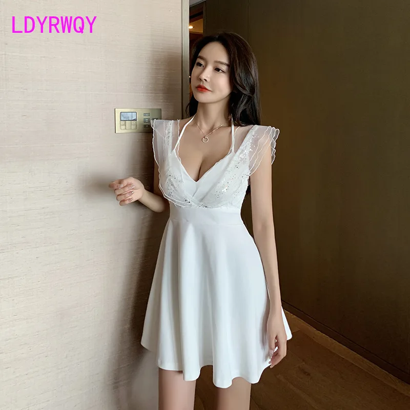 2022 New deep V low-cut sexy slimming technician work clothes nightclub dress Office Lady  Zippers  Knee-Length