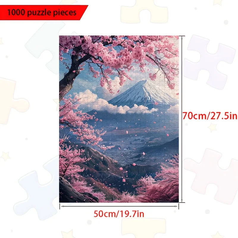 1000pcs Japanese Cherry Blossom & Mount Fuji Puzzle - Large Challenge Puzzle with Iconic Japanese Landmark, Durable Cardboard