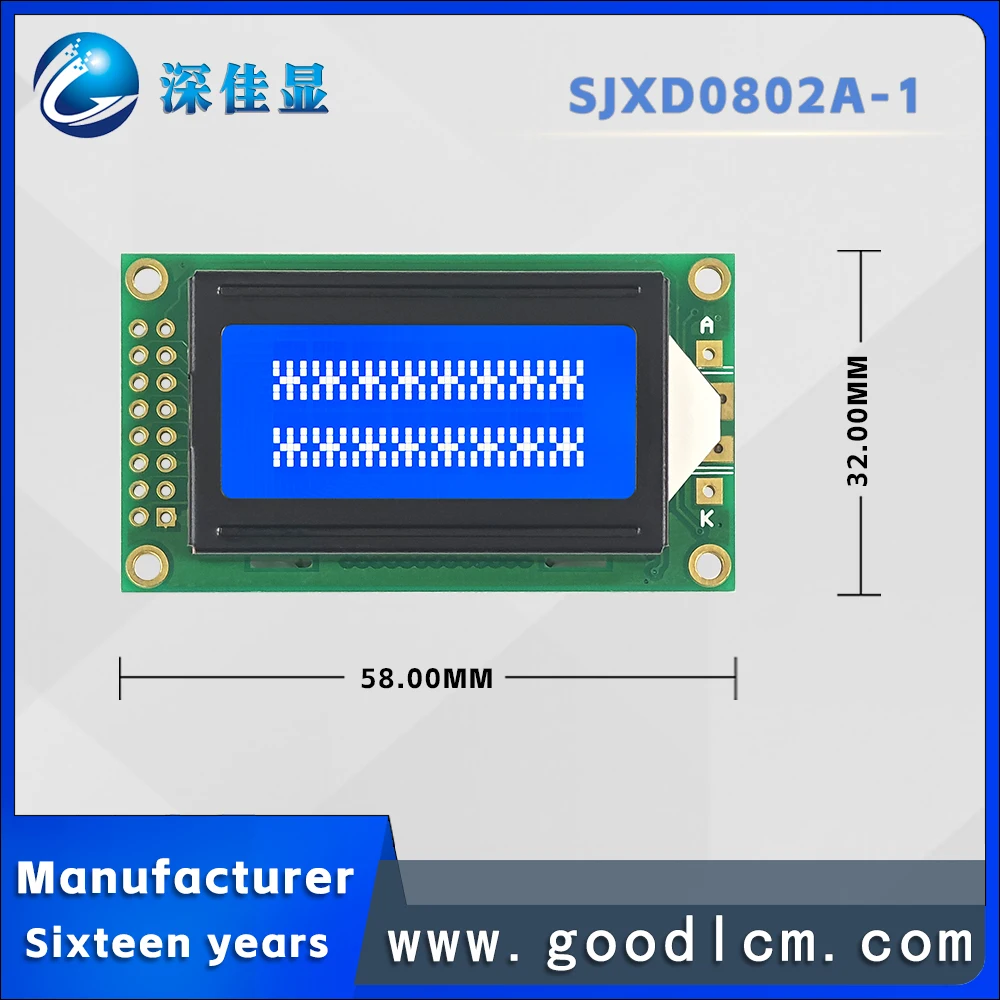 Cost effective Russian characters 0802 LCD display screen JXD0802A-1 STN Blue Negative 8 * 2 character dot matrix module