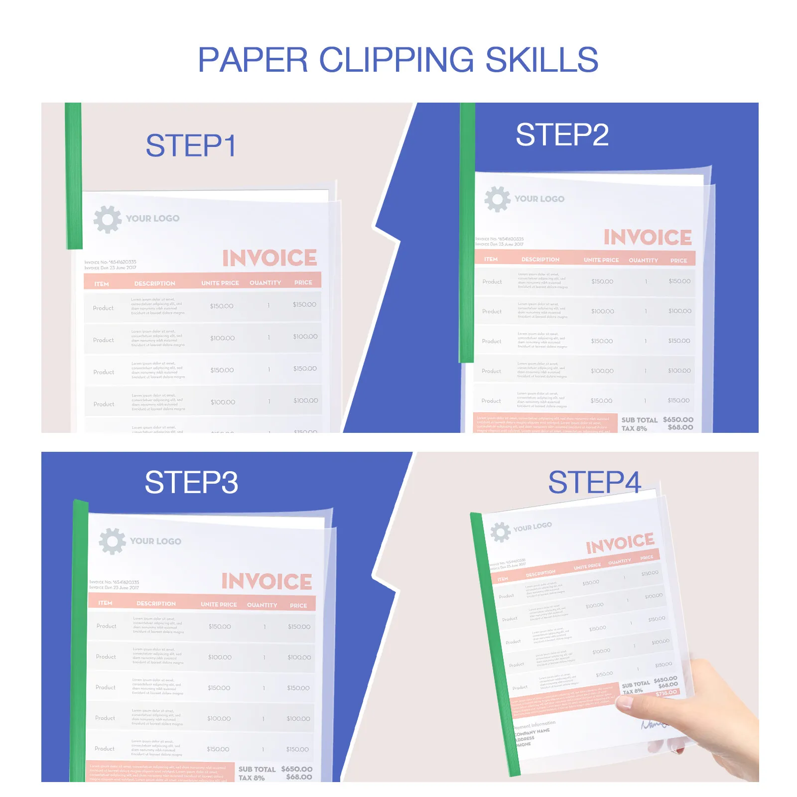 

10Pcs A4 Plastic File Folders with Pull Rods Transparent Document Clamps for Papers Test Reports Office School Organizer