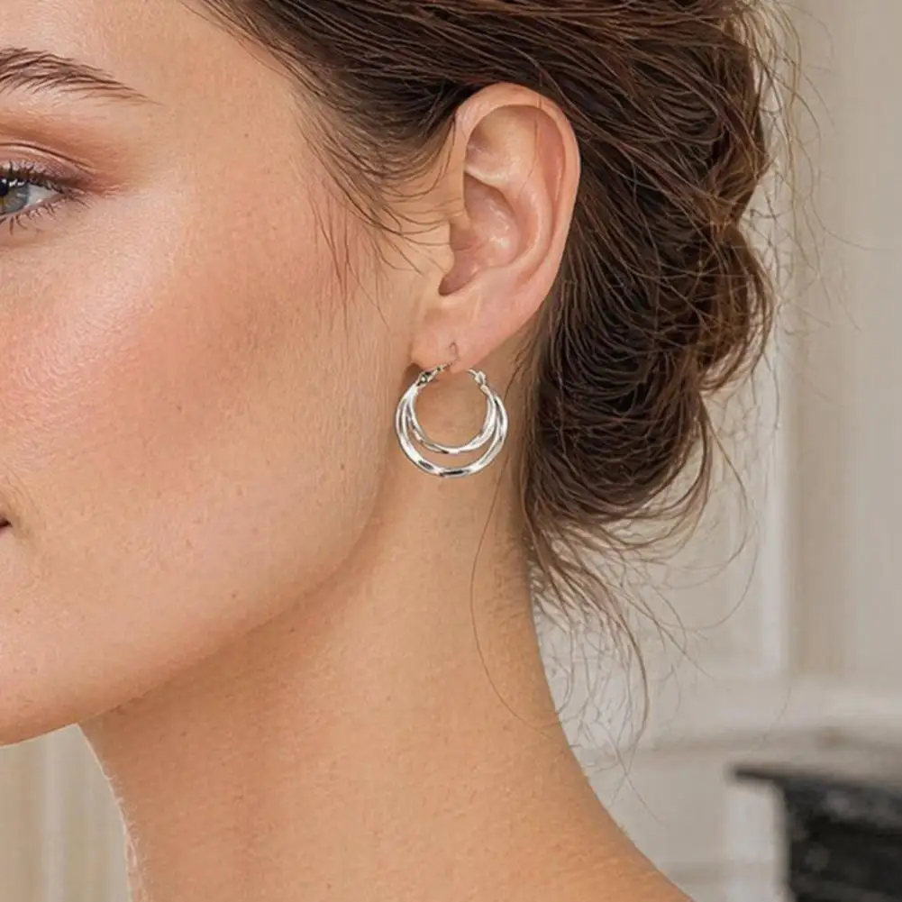 Fine Workmanship Earrings Gold Silver Triple Split Hoop Earrings Multi Hoop Statement Jewelry for Women Stylish Layered Hoop