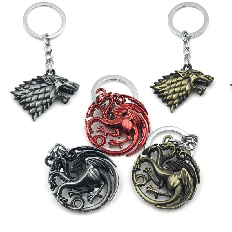 Llavero con insignia de la familia Stark, cabeza de Lobo, Drodon, rhagal, casa de dragón, Targaryen, invierno, Lannister, colgante hueco, regalo