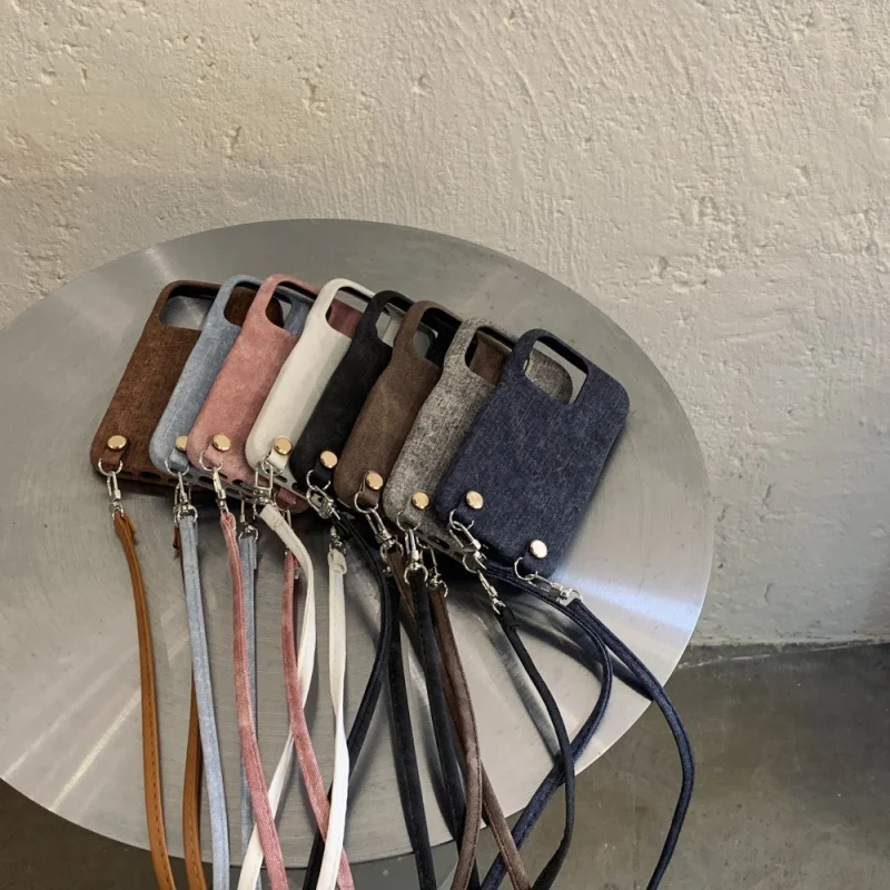 

Denim crossbody strap phone case compatible with Apple17/16/15PROSolid Color PersonalityiPhone14/13Anti-Fall
