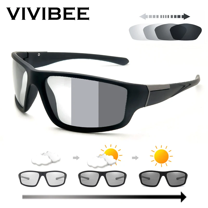 

VIVIBEE Men Photochromic Sunglasses Black Sports Goggles Women Color Changing Polarized Driving 2024 Discoloration Sun Glasses