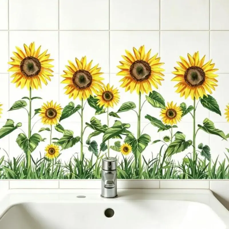 Waterproof Self-Adhesive Floral Wall Sticker Removable Fresh Pattern Decal for Bathroom Sink Area Home Wall Decor