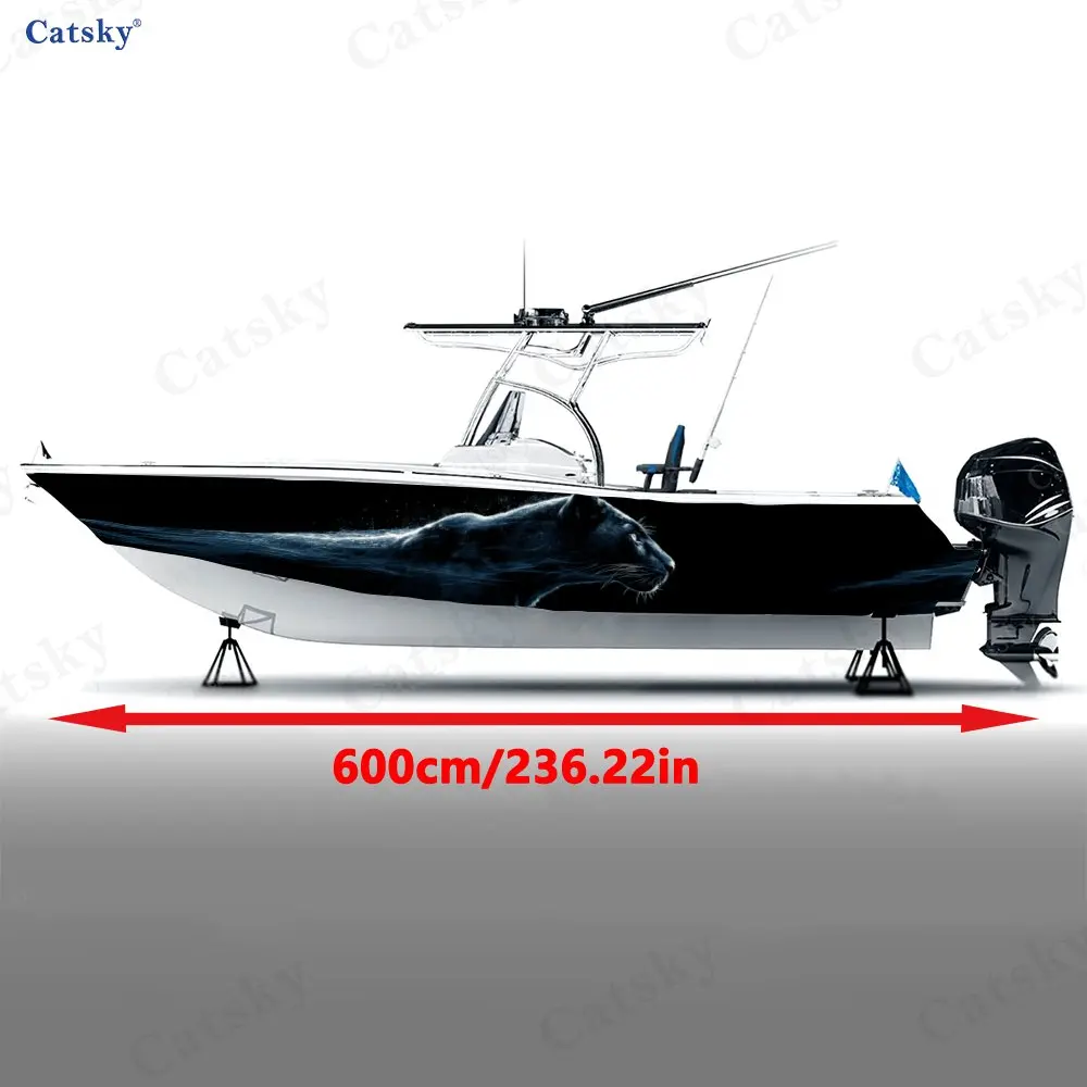 Dark Style Walking Black Panther Boat Stickers, PVC Waterproof Vinyl Wrap Decals for Fishing Boats, Durable and Stylish Design