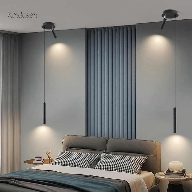 

Nordic Led Pendant Lights For Bedroom Bedside Hanging Lamp 2 Living Room Background Wall Spotlight Cylinder Pipe Long Chandelier