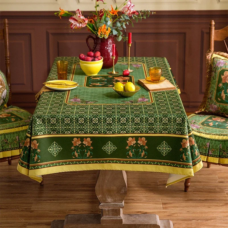 Green Tablecloth Pastoral Plant Tablecloth Mantel De Mesa Rectangular Cover Cloth Short Plush Table Decoration and Accessories