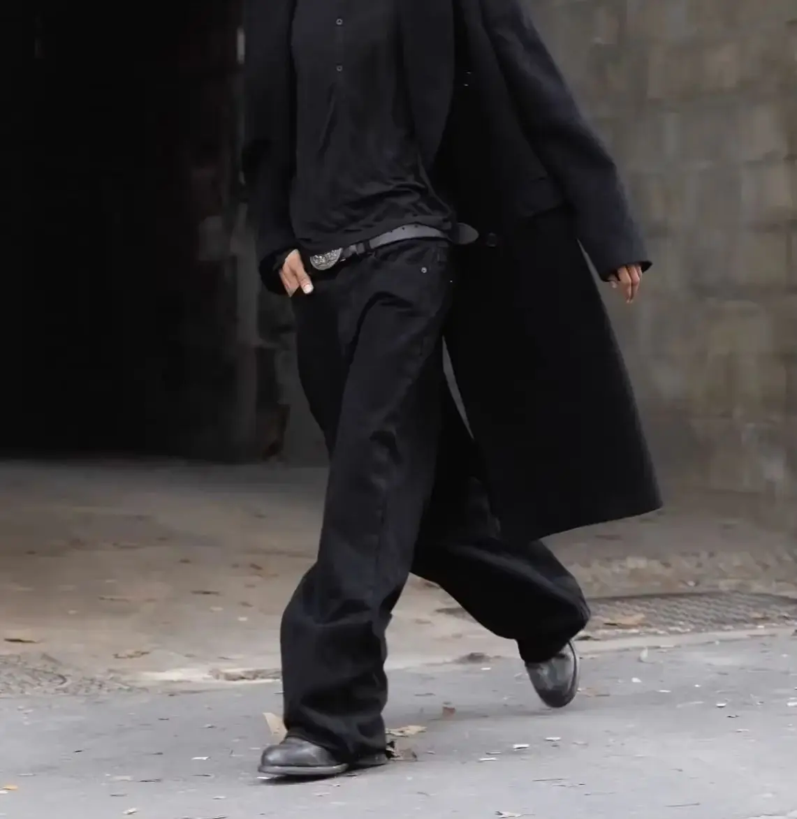 

No faith loose baggy washed pure black three-dimensional loose jeans
