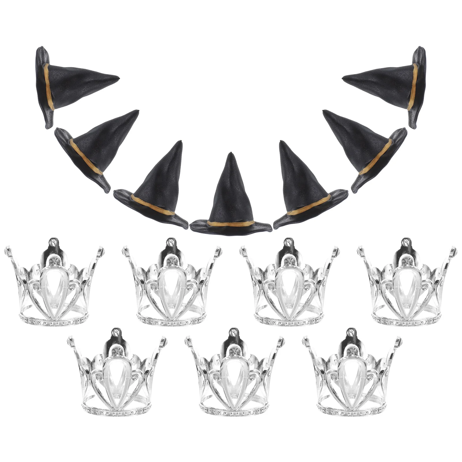 

24Pcs Crown Cake Topper Halloween Party Supplies Witch Hat Mini Tiara Cupcake Toppers Mini Wizard Hats Decoration