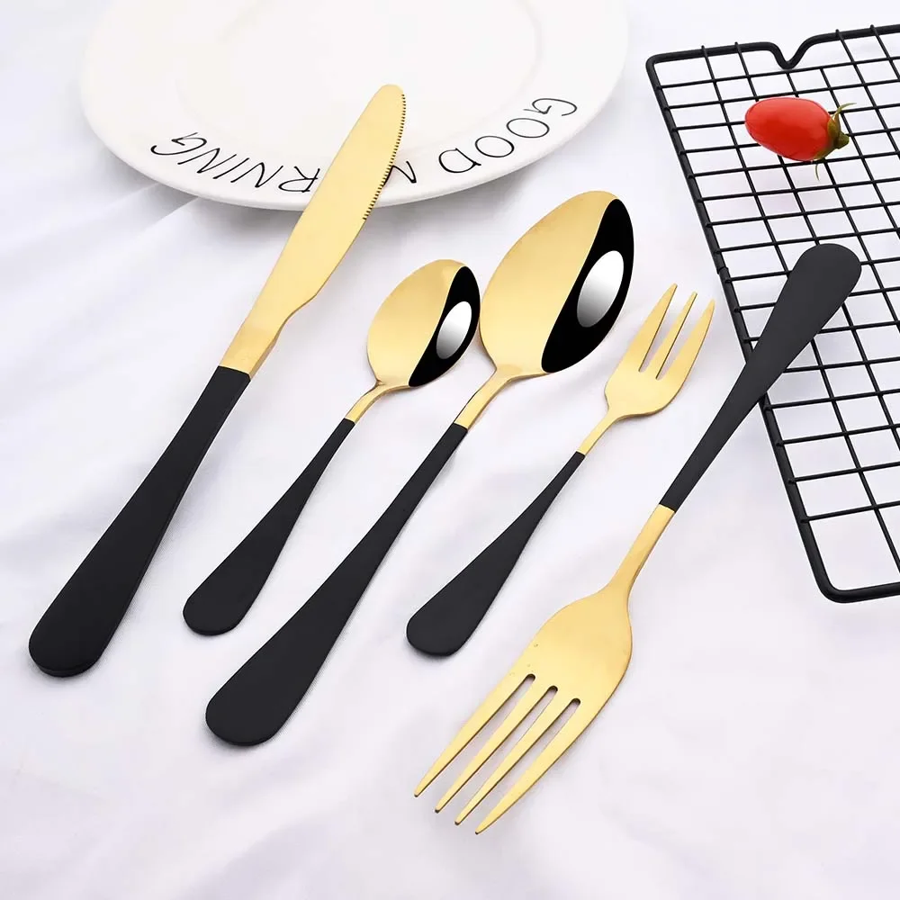 24Pcs Red Gold Dinnerware Set Stainless Steel Tableware Cutlery Home Knife Fork Spoon Set Kitchen Dinner Flatware With Rack Set