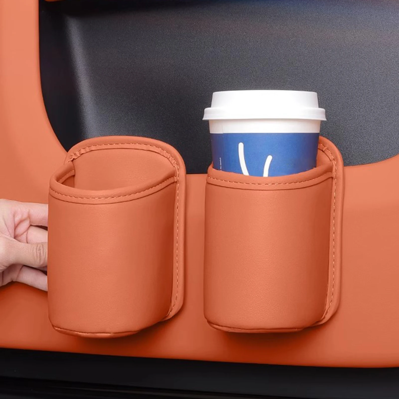 1Pc Cup Holder Organizer Solid Color PU Leather Drink Bottle Holder for Vehicle Side Door Storage Car Interior Accessories