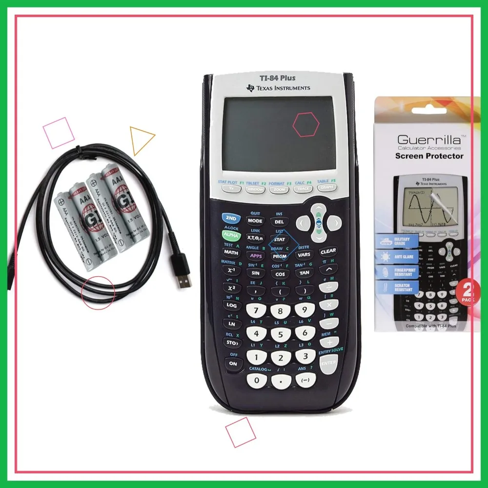 

Восстановленный графический калькулятор с защитной пленкой для экрана в стиле милитари, USB-кабелем и батареями в комплекте